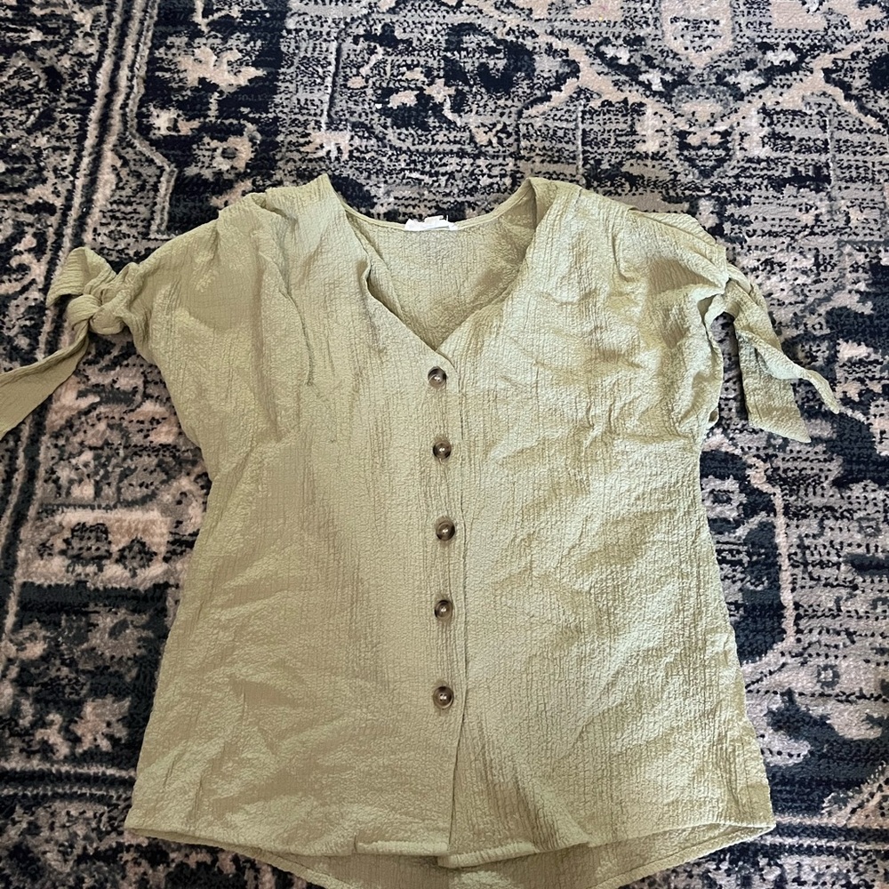 Mine Cream Short Sleeve Tie Front Blouse